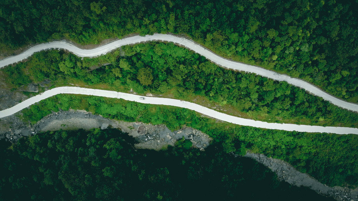 Aerial view mountain paths